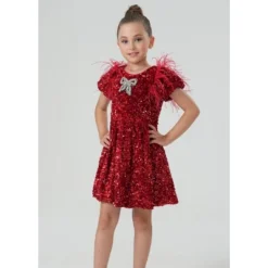 2Bunnies Girls' Christmas New Year Holiday Party Sequin Dress Feather Puff Sleeve -Northlight Shop GUEST 0163224e 6b95 4692 b1f8 9ee43a0df608