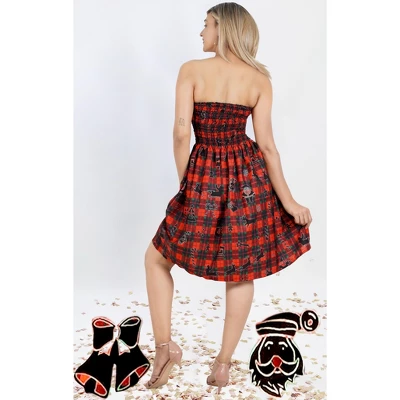 LA LEELA Women's Casual Beach A Line Slit Smocked Mini Dress Tube Top Evening Short Strapless Christmas Tree Dresses For Women One Size Red 3 LA LEELA Women's Casual Beach A Line Slit Smocked Mini Dress Tube Top Evening Short Strapless Christmas Tree Dresses For Women One Size Red - Image 3