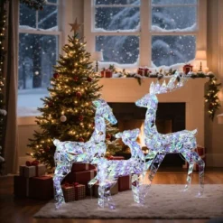 LuxenHome 3-Piece Multi-Color Snowflake Deer Family Outdoor Holiday Decoration With 460 Lights