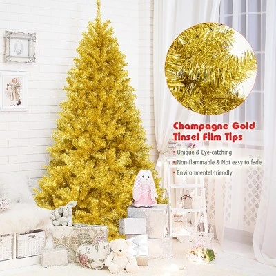 Costway 7.5Ft Hinged Unlit Artificial Tinsel Christmas Tree Holiday,Silver ,Gold 7 Costway 7.5Ft Hinged Unlit Artificial Tinsel Christmas Tree Holiday,Silver ,Gold - Image 7