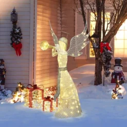 LuxenHome 5Ft Angel Playing Gold Trumpet Outdoor Holiday Decoration With Lights White, Sliver, Gold -Northlight Shop GUEST 0b13ae7e 0fc9 42e6 be93 1b5180e20ea0