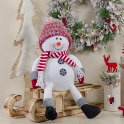 Northlight Sitting Winter Snowman Christmas Decoration - 16" - Red And White