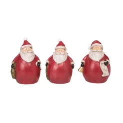 Transpac Resin Round Santa Figurine Set Of 3 Christmas Decorative Objects For Indoor Tabletop Holiday Decor