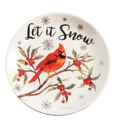 C&F Home 6" X 6" Holiday Sentiment Dolomite Round Dessert Plates Featuring Red Cardinals On Tree Branches Set Of 4 2 C&F Home 6" X 6" Holiday Sentiment Dolomite Round Dessert Plates Featuring Red Cardinals On Tree Branches Set Of 4 - Image 2