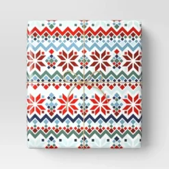 30” 90 Sq Ft Christmas Roll Wrap Scandinavian Sweater Pattern - Wondershop™