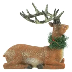 Northlight Glittered Sitting Deer With Pine Neck Wreath Christmas Decoration - 10" -Northlight Shop GUEST 2048c751 912f 4f53 8f2b 34fab78f2bef