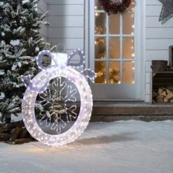 LuxenHome 3Ft Lighted Ornament & Snowflake Wreath, Silver & White Outdoor Christmas Decoration -Northlight Shop GUEST 23a9c710 c39c 457b a384 1e01c015d27d