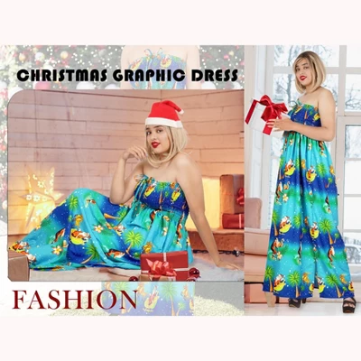 HAPPY BAY Women's A Line Slit Maxi Casual Beach Vacation Dress Tube Top Evening Long Strapless Christmas Holiday Dresses For Women L-XL Christmas Blue 6 HAPPY BAY Women's A Line Slit Maxi Casual Beach Vacation Dress Tube Top Evening Long Strapless Christmas Holiday Dresses For Women L-XL Christmas Blue - Image 6