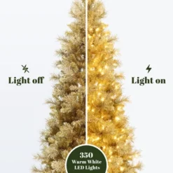 LuxenHome 7.5Ft Pre-Lit Gold Tinsel Artificial Pine Tree With Metal Stand -Northlight Shop GUEST 25080816 731e 48fb 8358 b26966249ab4