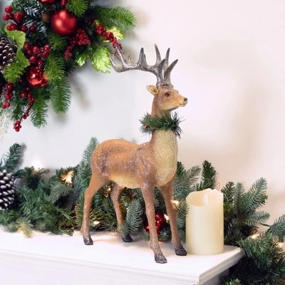 Northlight Standing Glittered Reindeer With Pine Neck Wreath Christmas Decoration - 15.5" 1 Northlight Standing Glittered Reindeer With Pine Neck Wreath Christmas Decoration - 15.5"
