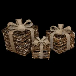 Northlight Lighted Rattan Gift Boxes With Burlap Bows Christmas Decorations - 9" - Set Of 3 -Northlight Shop GUEST 2ef214ae f930 43f4 b261 1d85d29761dc