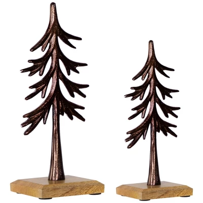 Northlight Trees On Wood Base Metal Christmas Decorations - 11.5" - Bronze - Set Of 2 3 Northlight Trees On Wood Base Metal Christmas Decorations - 11.5" - Bronze - Set Of 2 - Image 3