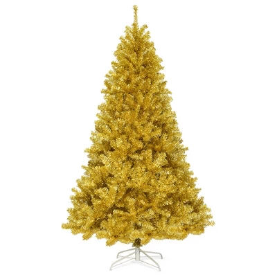 Costway 7.5Ft Hinged Unlit Artificial Tinsel Christmas Tree Holiday,Silver ,Gold 10 Costway 7.5Ft Hinged Unlit Artificial Tinsel Christmas Tree Holiday,Silver ,Gold - Image 10