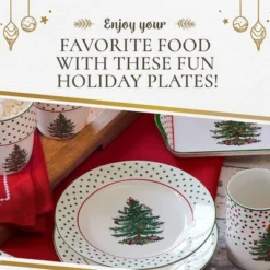 Spode Portmeirion Christmas Tree Polka Dot Dessert Plate (Set Of 4) - Festive 8" Stoneware Plates - Microwave, Dishwasher, Freezer Safe Party Dishes -Northlight Shop GUEST 32aa3555 94dd 4208 af45 0a507f1801a2