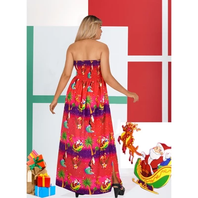 LA LEELA Women's Casual Beach Christmas Tree A Line Slit Maxi Dresses Tube Top Evening Long Strapless Santa Dress For Women 3 LA LEELA Women's Casual Beach Christmas Tree A Line Slit Maxi Dresses Tube Top Evening Long Strapless Santa Dress For Women - Image 3