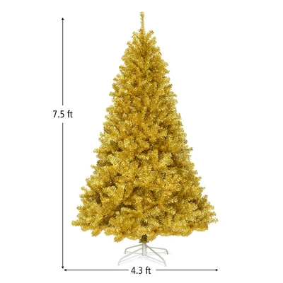 Costway 7.5Ft Hinged Unlit Artificial Tinsel Christmas Tree Holiday,Silver ,Gold 1 Costway 7.5Ft Hinged Unlit Artificial Tinsel Christmas Tree Holiday,Silver ,Gold