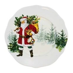 Tag 1.0 Inch Christmas Appetizer Plate Set Christmas Seasonal Tabletop , Santa Woodland (2PC)