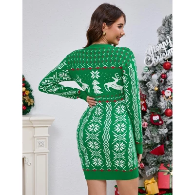 Women's Ugly Christmas Sweater Long Sleeve Round Neck Slim Mini Dress 5 Women's Ugly Christmas Sweater Long Sleeve Round Neck Slim Mini Dress - Image 5