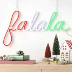 LED Animated Christmas Neon Fa La La Hangable Sign White/Red/Green - Wondershop™