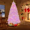 Costway 7 FT Flocked Artificial Christmas Tree Hinged With 500 LED Lights 1200 Branch Tips