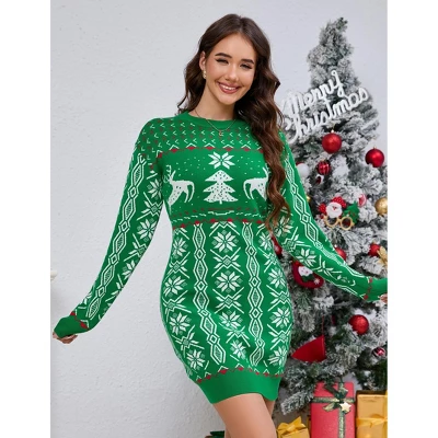 Women's Ugly Christmas Sweater Long Sleeve Round Neck Slim Mini Dress 1 Women's Ugly Christmas Sweater Long Sleeve Round Neck Slim Mini Dress