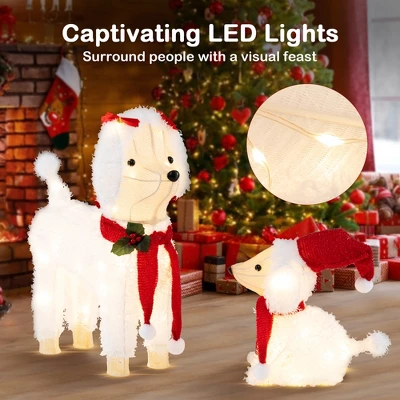 Tangkula 2-Piece Christmas Lighted Dogs 3D Xmas Light-up Cute Poodle With 60 LED Lights Red Scarves Zip Ties & Ground Stakes 4 Tangkula 2-Piece Christmas Lighted Dogs 3D Xmas Light-up Cute Poodle With 60 LED Lights Red Scarves Zip Ties & Ground Stakes - Image 4