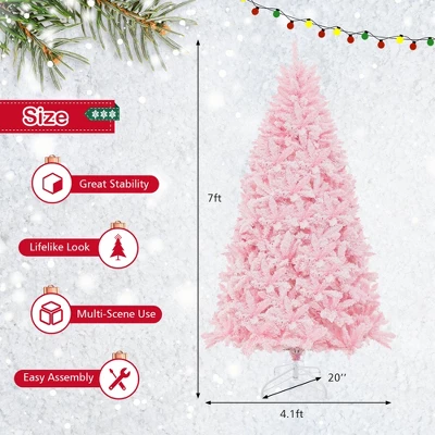 Costway 7 FT Flocked Artificial Christmas Tree Hinged With 500 LED Lights 1200 Branch Tips 3 Costway 7 FT Flocked Artificial Christmas Tree Hinged With 500 LED Lights 1200 Branch Tips - Image 3