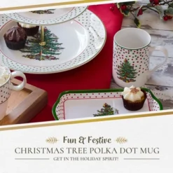 Spode Christmas Tree Polka Dot Mug, 16-Ounce Ceramic Cup With Handle - Festive Holiday Design - Microwave, Dishwasher, Freezer Safe