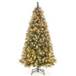 Costway 5FT/6.5FT/7.5FT Artificial Christmas Tree Hinged With 200/420/560/650 Warm LED Lights & 126/207/267/309 Red Berries -Northlight Shop GUEST 5739cd71 2ab1 4cf0 b687 202e82cd268c