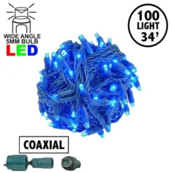 Novelty Lights Coaxial 34 Feet 100 LED Christmas String, Green Wire, Water Resistant, Modular, Connect 21 Sets Per Power Supply (Sold Separately)