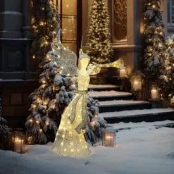 LuxenHome 5Ft Angel Playing Gold Trumpet Outdoor Holiday Decoration With Lights White, Sliver, Gold -Northlight Shop GUEST 5b8d09af 3d7a 4659 bd4e df11ede53af3