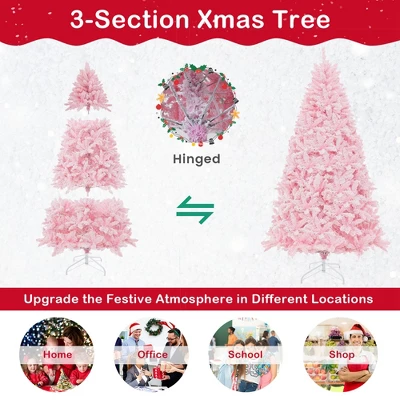 Costway 7 FT Flocked Artificial Christmas Tree Hinged With 500 LED Lights 1200 Branch Tips 6 Costway 7 FT Flocked Artificial Christmas Tree Hinged With 500 LED Lights 1200 Branch Tips - Image 6