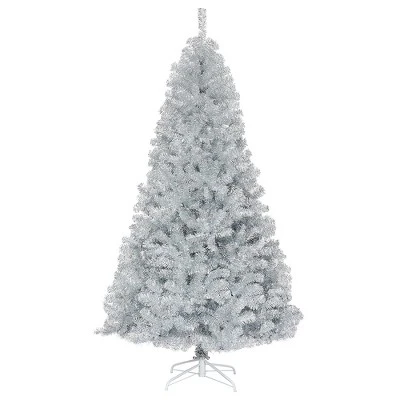 Costway 7.5Ft Hinged Unlit Artificial Tinsel Christmas Tree Holiday,Silver ,Gold 11 Costway 7.5Ft Hinged Unlit Artificial Tinsel Christmas Tree Holiday,Silver ,Gold - Image 11