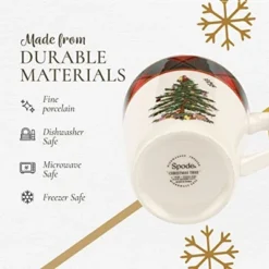 Spode Christmas Tree Tartan Mug - 14 Ounce Festive Holiday Coffee Cup - Porcelain, Tartan Design, Dishwasher & Microwave Safe Holiday Drinkware -Northlight Shop GUEST 6547d6cb ffde 4499 a591 cf5e8562d49b