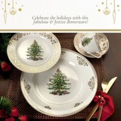 Spode Christmas Tree Gold Dinner Plate, 10.5-Inch Porcelain Dinner & Appetizer Plate, Microwave & Dishwasher Safe, Festive Collectible Dining Plate -Northlight Shop GUEST 6671d03d 8a22 4ba5 a0a7 72ae4ff31eed