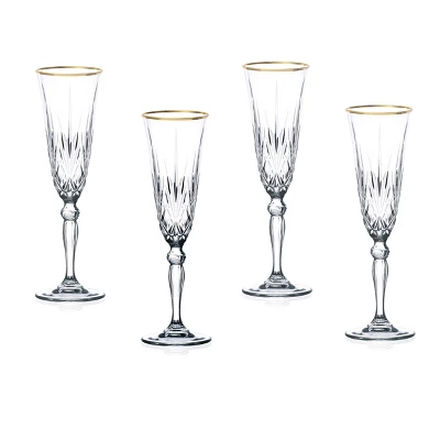 Lorren Home Trends Siena Collection Set Of 4 Crystal Flute Glass With Gold Band Design 1 Lorren Home Trends Siena Collection Set Of 4 Crystal Flute Glass With Gold Band Design