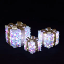 LuxenHome 3-Piece Prism Gift Boxes With Gold Ribbon Holiday Decoration With Lights Multicolored, Gold, White -Northlight Shop GUEST 6dc34bb6 4bb3 4261 9ebe 499230cd0d80
