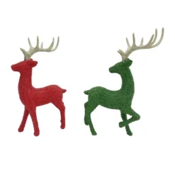 Transpac Resin Wicker Texture Deer Figurine Set Of 2 Decorative Christmas Tabletop Decor For Indoor Use And Gift Giving