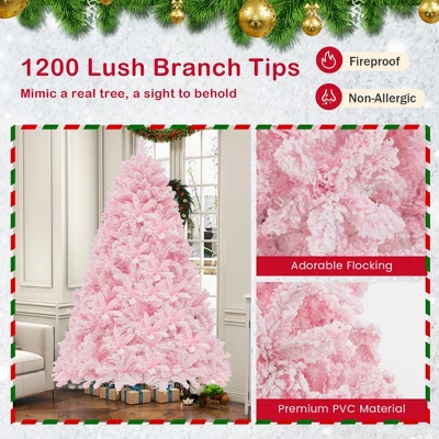 Costway 7 FT Flocked Artificial Christmas Tree Hinged With 500 LED Lights 1200 Branch Tips 4 Costway 7 FT Flocked Artificial Christmas Tree Hinged With 500 LED Lights 1200 Branch Tips - Image 4