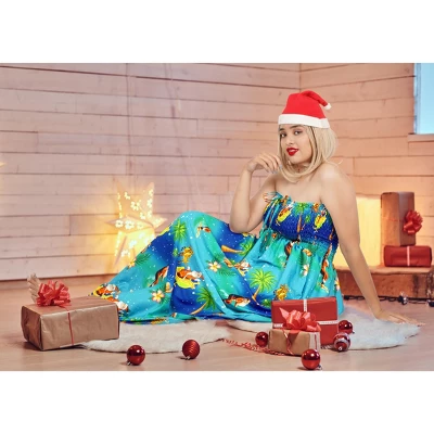 HAPPY BAY Women's A Line Slit Maxi Casual Beach Vacation Dress Tube Top Evening Long Strapless Christmas Holiday Dresses For Women L-XL Christmas Blue 4 HAPPY BAY Women's A Line Slit Maxi Casual Beach Vacation Dress Tube Top Evening Long Strapless Christmas Holiday Dresses For Women L-XL Christmas Blue - Image 4