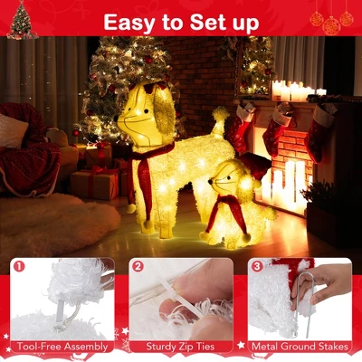Tangkula 2-Piece Christmas Lighted Dogs 3D Xmas Light-up Cute Poodle With 60 LED Lights Red Scarves Zip Ties & Ground Stakes 7 Tangkula 2-Piece Christmas Lighted Dogs 3D Xmas Light-up Cute Poodle With 60 LED Lights Red Scarves Zip Ties & Ground Stakes - Image 7