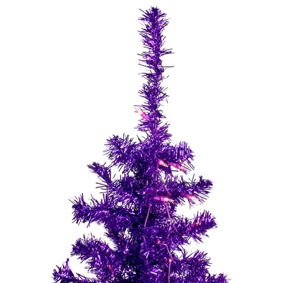Northlight 6' Pre-Lit Purple Artificial Tinsel Christmas Tree, Clear Lights 2 Northlight 6' Pre-Lit Purple Artificial Tinsel Christmas Tree, Clear Lights - Image 2