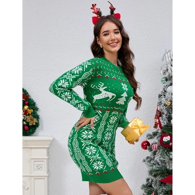 Women's Ugly Christmas Sweater Long Sleeve Round Neck Slim Mini Dress 3 Women's Ugly Christmas Sweater Long Sleeve Round Neck Slim Mini Dress - Image 3