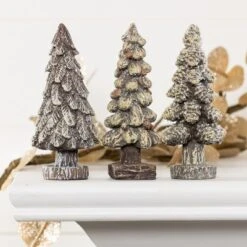 Transpac Resin Winter Sparkle Tree Figurine Set Of 3 - Festive Christmas Decorative Objects For Holiday Cheer