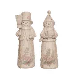 Transpac Rustic Snowman Figurine Set Of 2 Christmas Home Decorations Resin Decorative Objects For Holiday Cheer