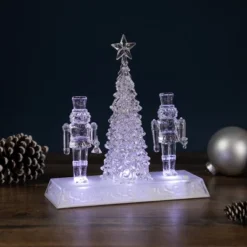 Northlight LED Lighted Icy Crystal Nutcracker And Christmas Tree Decoration - 9" - White Lights