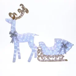 LuxenHome 2-Piece White Reindeer And Sleigh With Silver Bow And Ornaments Outdoor Holiday Decoration With Lights White, Multi, Silver, Brown 17 LuxenHome 2-Piece White Reindeer And Sleigh With Silver Bow And Ornaments Outdoor Holiday Decoration With Lights White, Multi, Silver, Brown -Northlight Shop GUEST 7e7fb18b e641 4574 98e9 8d7743c5dd8e
