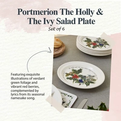 Portmeirion The Holly And The Ivy 8-inch Christmas Salad Plates (Set Of 6) - Festive Tableware, Holly Motif, Microwave, Dishwasher, Freezer, Oven Safe 1 Portmeirion The Holly And The Ivy 8-inch Christmas Salad Plates (Set Of 6) - Festive Tableware, Holly Motif, Microwave, Dishwasher, Freezer, Oven Safe