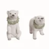 Transpac Resin Polar Bear Figurine Set Of 2 With Wreath Christmas Home Decorations Decorative Objects