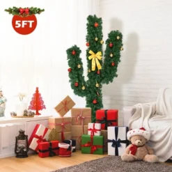 Costway 5Ft Pre-Lit Cactus Christmas Tree LED Lights Ball Ornaments -Northlight Shop GUEST 8398046b 9e52 4f10 9c94 1027939e2d61